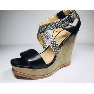 Kenneth Cole New York Wedge Strap Sandals Size 6 (Black Python Embossed Leather)